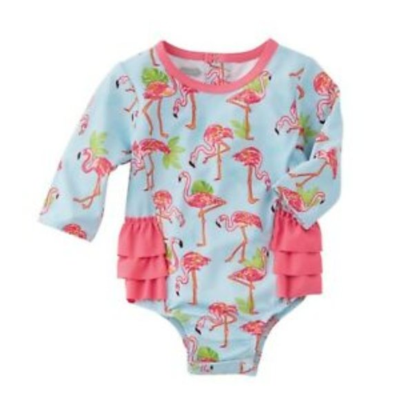 Mud Pie Other - Mud Pie Flamingo UPF 50+ Rash Guard Swim Bathing Suit Baby Girl 0-3 Months